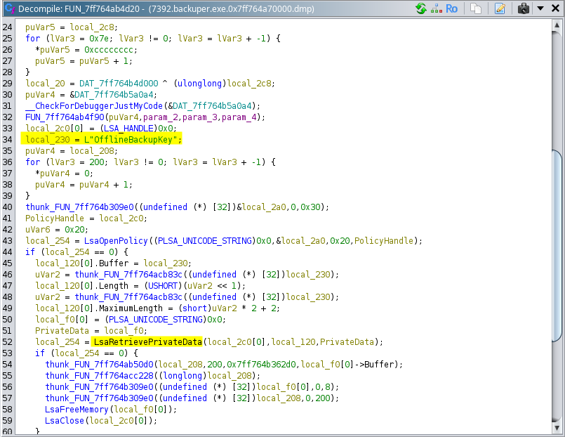 Snippet of decompiled Code from Ghidra